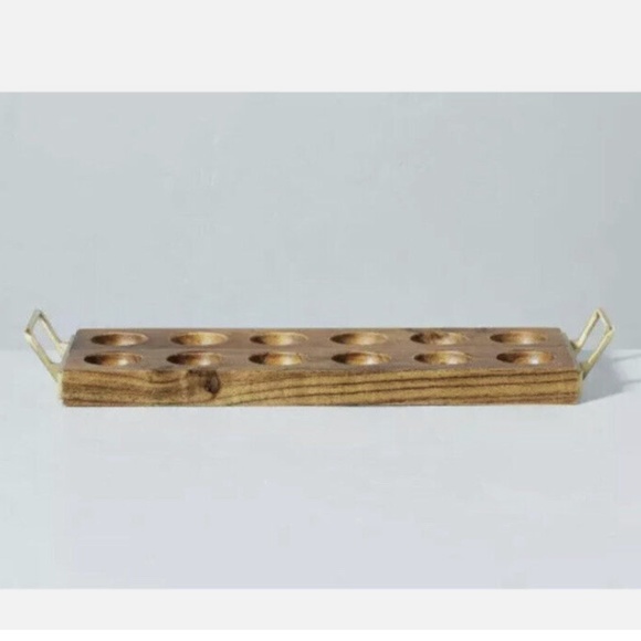 Hearth & Hand with Magnolia Wood Dozen Egg Tray Gold Metal Handles Easter Spring - Picture 3 of 10